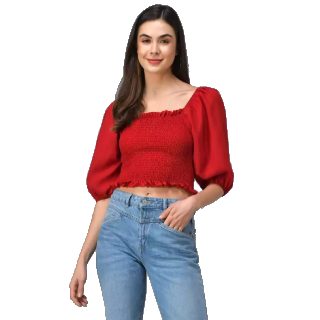 Glamcci  Casual 3/4 Sleeve Solid Women Red Top at Rs.404